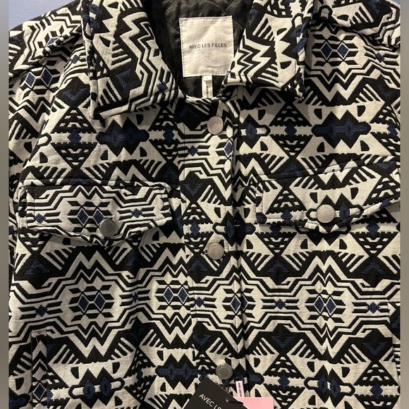 Avec Les Filles Black & White Geometric Bomber Jacket - Picture 2 of 7